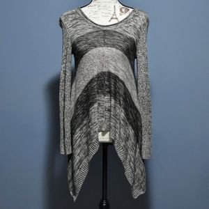 Cupio Marled Grey Striped Sharkbite Sweater